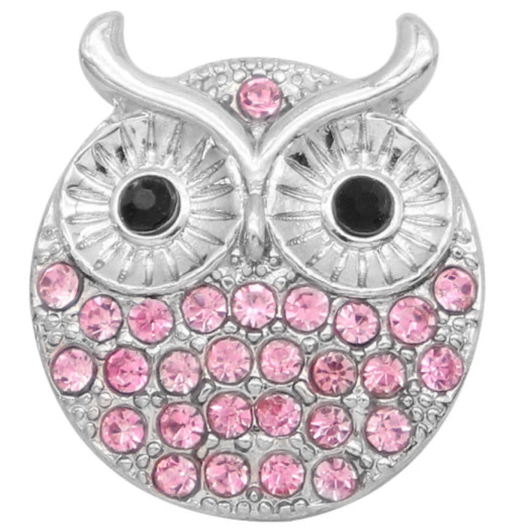20mm Owl with Pink Rhinestones Snap Chunk
