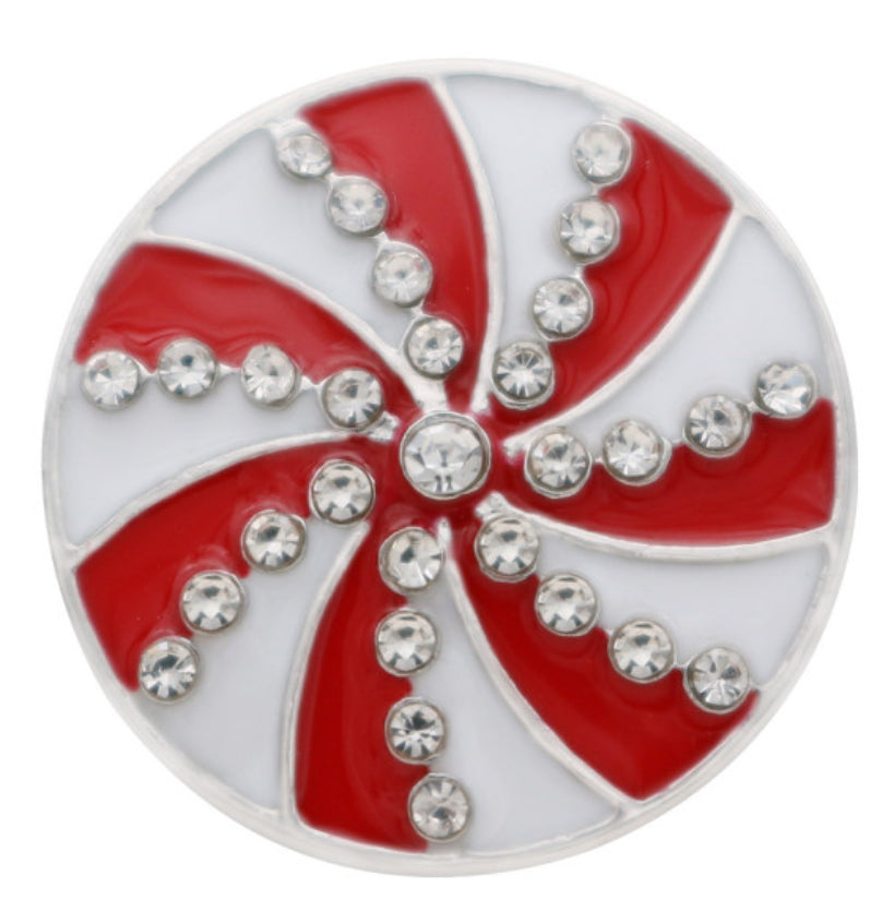 20mm Christmas Candy Enamel Snap Chunk with Rhinestones