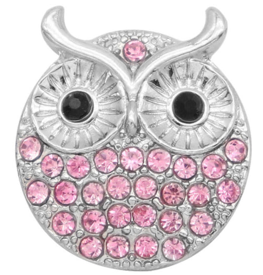 20mm Owl with Pink Rhinestones Snap Chunk