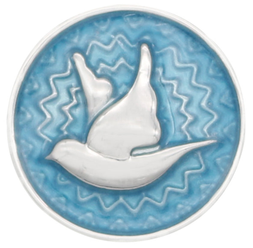 20mm Peace Dove Enamel Light Blue Snap Chunk