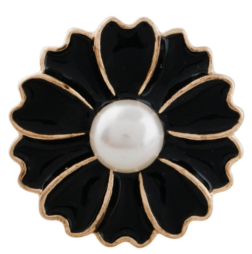 20mm Flower Snap with Pearl & Black Enamel