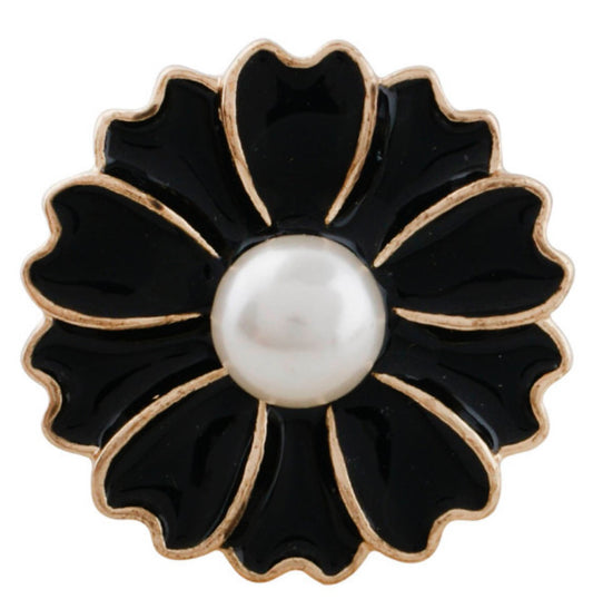 20mm Flower Snap with Pearl & Black Enamel
