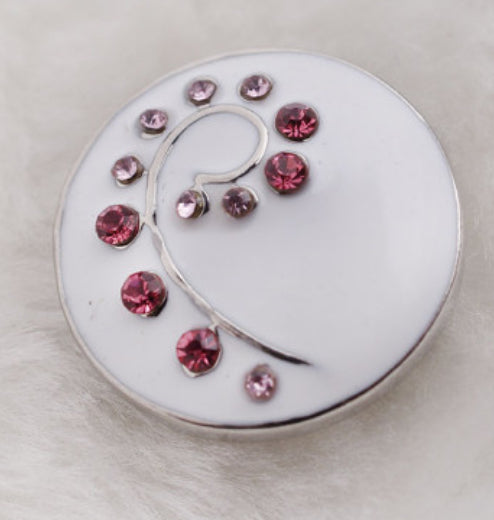 20mm White Enamel & Pink Rhinestone Snap Chunk