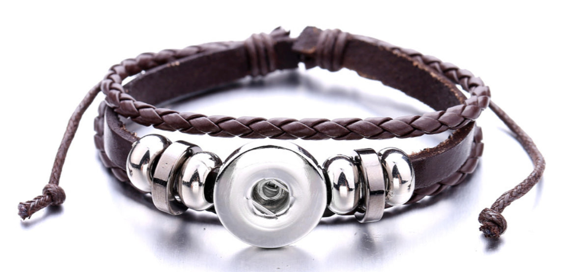 Leather adjustable bracelet fits 20mm snap chunk