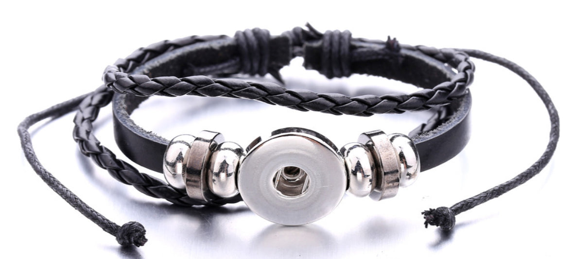 Leather adjustable bracelet fits 20mm snap chunk